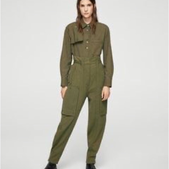 MNG Suit Mango Dark Olive Green Cotton Cargo Canvas Utility Workwear Shirt 8 - Picture 6 of 9